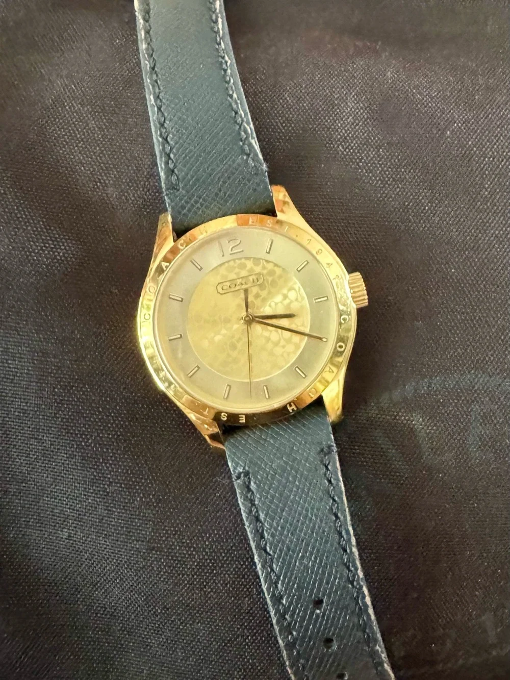 Coach Men's Gold Tone Watch with Black Leather Strap